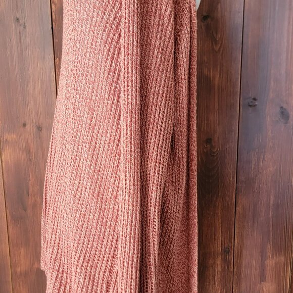 Billabong Women L Russet Open Knit Cardigan 100% Cotton Long Duster Pockets Cozy - Picture 8 of 11
